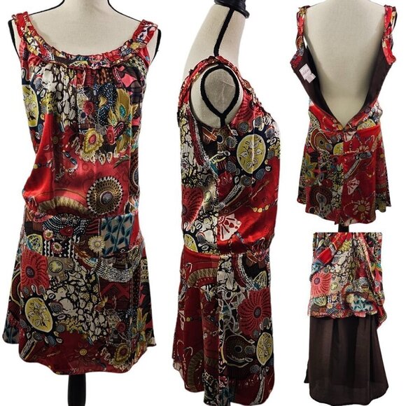 Lula Kate Abstract Floral Silk Drop Waist Sleeveless Slip Lined Dress Size 4 - Picture 1 of 16